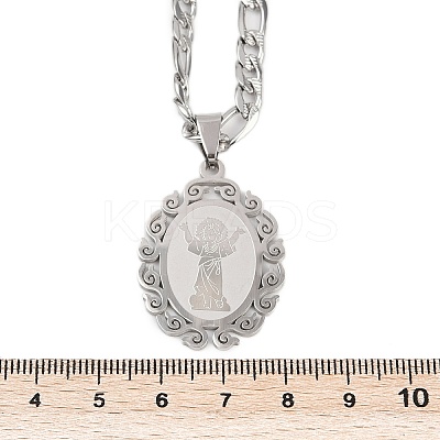 Oval with Virgin Pattern 201 Stainless Steel Pendant Necklaces for Men Women LS-NJEW-K283-22P-1