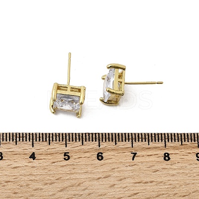 Brass Clear Cubic Zirconia Rectangle Stud Earrings EJEW-L261-025G-1