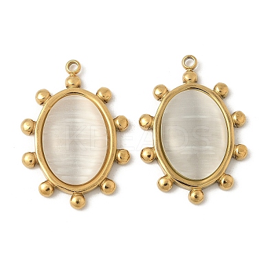 304 Stainless Steel Cat Eye Pendants STAS-V015-40G-1