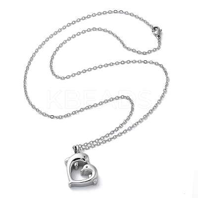 304 Stainless Steel Double Dolphin Heart Urn Ashes Necklaces LS-STAS-Z106-08P-1