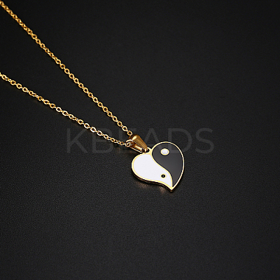 304 Stainless Steel Enamel Yin Yang Pendant Necklaces for Women VV9279-2-1