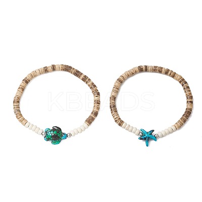 Sea Turtles and Starfish Coconut Beads Bracelets BJEW-JB11882-01-1
