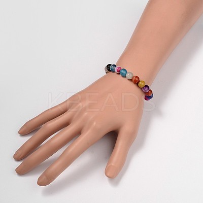 Faceted Natural Agate Round Beads Kids Stretch Bracelets BJEW-JB01910-1