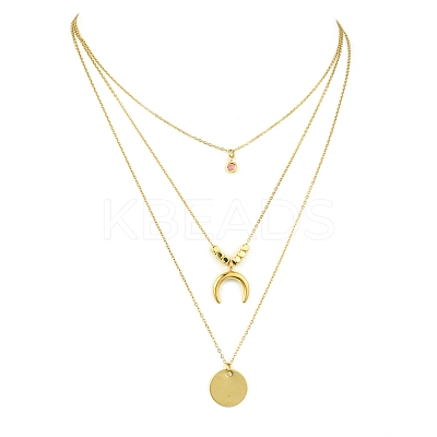 304 Stainless Steel Moon Pendant Triple Layered Necklace with Glass for Women NJEW-JN03871-1