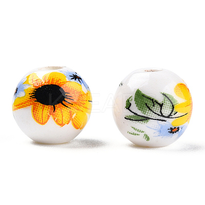 Floral Printed Porcelain Beads PORC-E021-01C-1