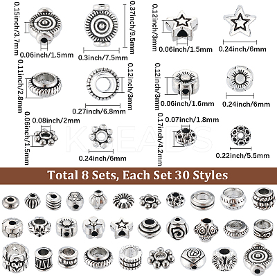 8 Bags Tibetan Style Alloy Beads FIND-SC0017-89-1
