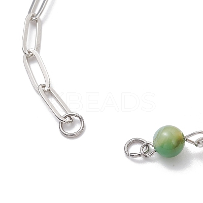 3Pcs 3 Styles Round Dyed Natural Red Agate & Peacock Green Agate & Carnelian & Brass Paperclip Chain Bracelet Making AJEW-JB01425-1