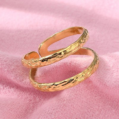 Ion Plating(IP) 304 Stainless Steel Double Line Open Cuff Ring for Women RJEW-S405-200G-1