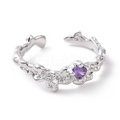 Cubic Zirconia Open Cuff Ring RJEW-D119-06P-1