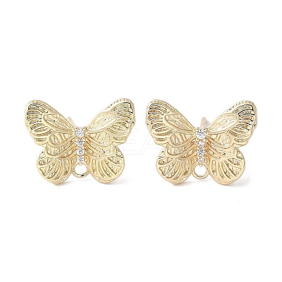 Butterfly Brass Rhinestone Stud Earring Findings for Women LS-EJEW-V002-03G-1