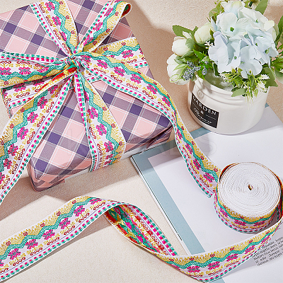 10M Ethnic Style Embroidery Polyester Flower Ribbons OCOR-WH0077-74B-1