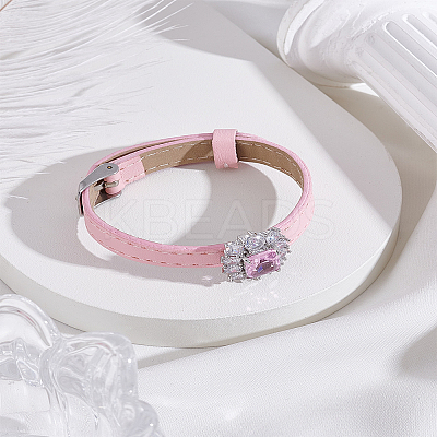 1Pc Adjustable PU Leather Pave Cubic Zirconia Bracelets for Women BJEW-LP0003-41B-1