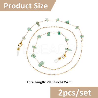 2Pcs Alloy & Natural Gemstone Chips Chains for Eyeglasses HJEW-FH00129-1