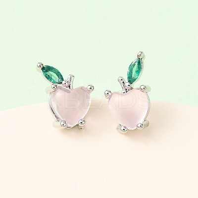 Brass Micro Pave Cubic Zirconia Apple Stud Earrings EJEW-L278-04P-1