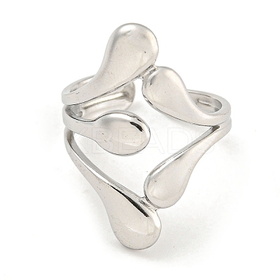 Non-Tarnish 304 Stainless Steel Teardrop Open Cuff Ring for Women RJEW-A043-14P-1