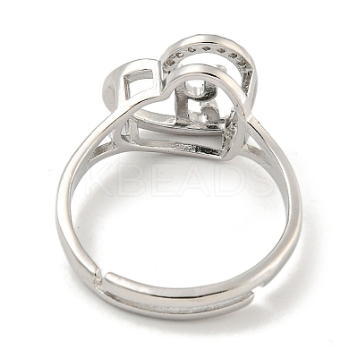 Heart with Letter Rack Plating Brass Micro Pave Cubic Zirconia Adjustable Rings for Women RJEW-I105-06P-Y-1