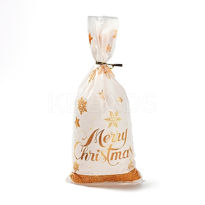 50Pcs Merry Christmas Snowflake Printed Transparent OPP Cellophane Packaging Bags with Wire Twist Ties LS-ABAG-C013-03-1
