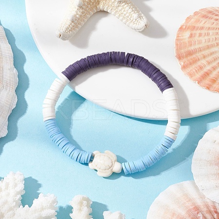 Flat Round Handmade Polymer Clay Heishi Beaded Stretch Bracelets BJEW-JB11802-01-1