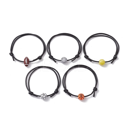 Sport Theme Acrylic Braided Bead Bracelet with Waxed Polyester Cords BJEW-JB10152-1