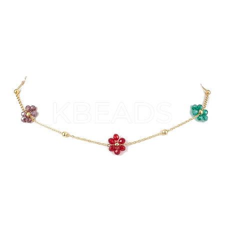 Glass Daisy Flower Beaded Necklace NJEW-JN04741-1
