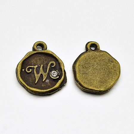 Antique Bronze Plated Alloy Rhinestone Charms ALRI-J152-W-NF-1