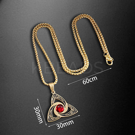 Viking Trinity Knot 304 Stainless Steel Red Cubic Zirconia Pendant Necklaces for Men FS-WG3DF62-02-1