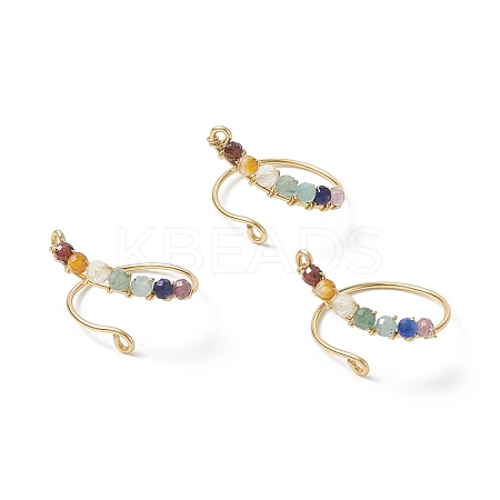 Natural Mixed Gemstone Braided Beaded Chakra Open Cuff Ring RJEW-JR00548-1