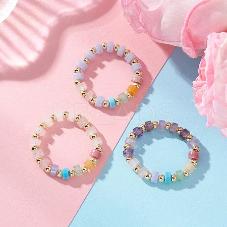 3Pcs Gemstone Disc Bead with Brass Finger Rings RJEW-JR00985-02-1
