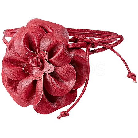 PU Leather Flower Knot Tie Waist Belts AJEW-GF0014-11B-1