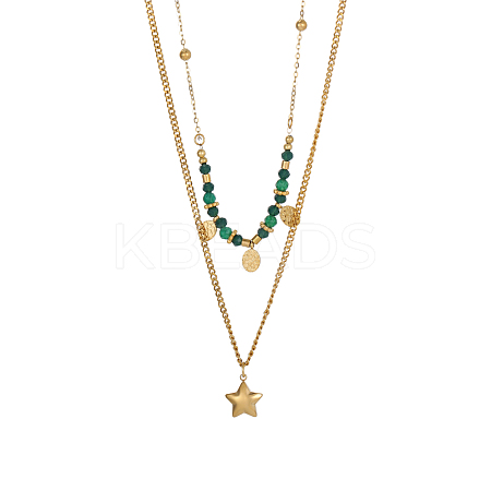 304 Stainless Steel & Glass Bead Double Layer Necklaces STAS-OY010-11G-1
