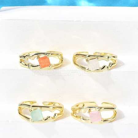 Square Brass Cat Eye Cuff Rings RJEW-G344-01G-1