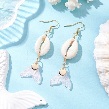 Natural Cowrie Shell Glass Dangle Earrings EJEW-JE06385-01-1