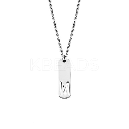 304 Stainless Steel Rectangle with Laser Cut Initial Pendant Necklaces FS-WG71FEF-17-1