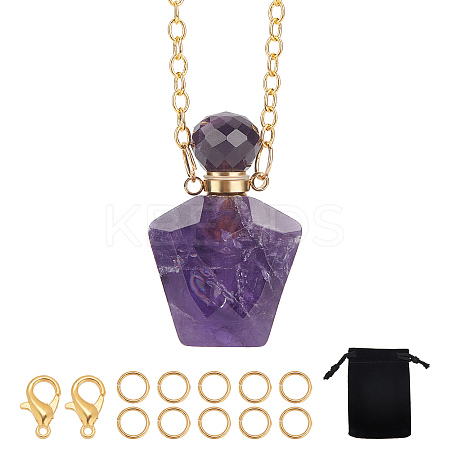 15 Piece DIY Natural Amethyst Perfume Bottle Pendant Necklaces Making Kits DIY-SC0014-86B-1