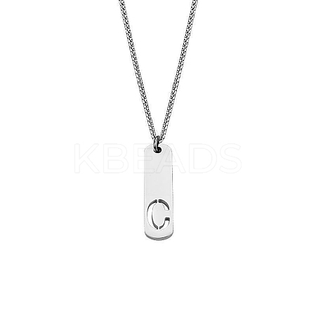304 Stainless Steel Rectangle with Laser Cut Initial Pendant Necklaces FS-WG71FEF-07-1
