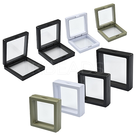 8Pcs 4 Styles Square Transparent PE Thin Film Suspension Jewelry Display Box CON-YW0001-98-1