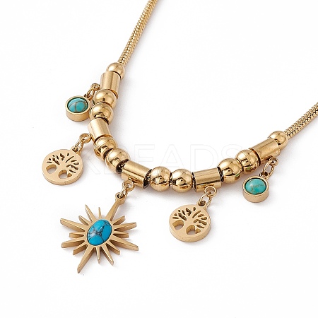 Synthetic Turquoise Pendant Necklace with 304 Stainless Steel Round Snake Chains NJEW-P269-07B-G-1