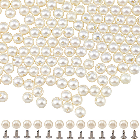 300Pcs ABS Plastic Imitation Pearl Rivet Studs KY-CL0001-02B-1