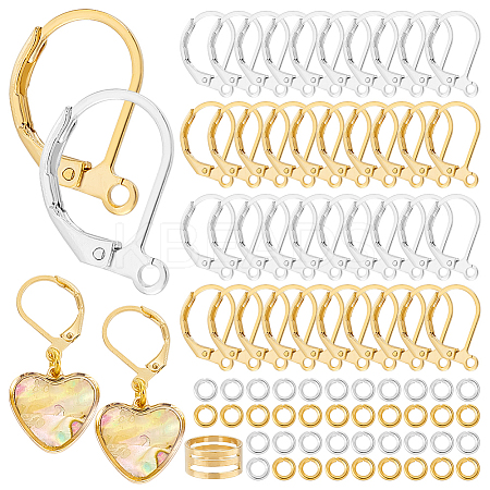 Brass Leverback Earring Findings with Jump Rings & Brass Rings DIY-PH0023-17-1