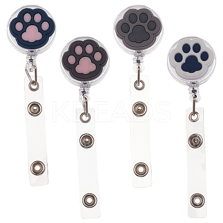 4 Pcs 4 Styles PVC Paw Badge Reel AJEW-CA0001-28B-1