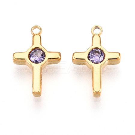 Ion Plating(IP) 304 Stainless Steel Micro Pave Cubic Zirconia Charms STAS-N110-01E-G-1