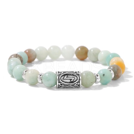 Alloy Nordic Viking Runes 8MM Natural Flower Amazonite Round Beaded Stretch Bracelets KW3210-4-1