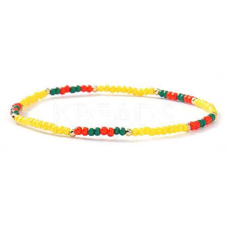 Summer Theme Glass Seed Bead & Brass Beads Stretch Bracelets MU3980-6-1