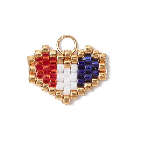 Handmade Glass Seed Beaded Heart Charms PALLOY-MZ00620-01-1