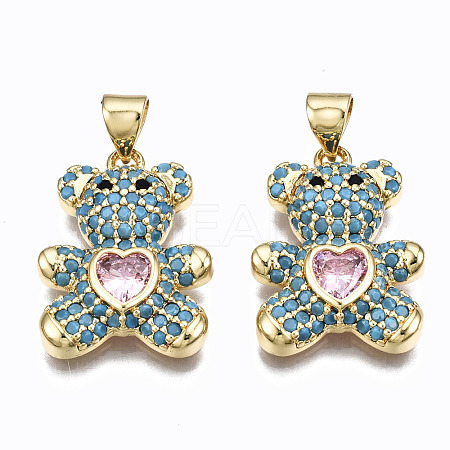 Brass Micro Pave Clear Cubic Zirconia Pendants ZIRC-S067-044C-NR-1