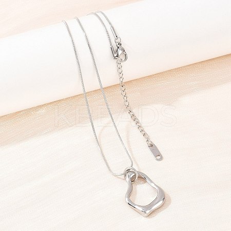 304 Stainless Steel Hollow Irregular Teardrop Pendant Round Snake Chain Necklaces for Women NJEW-G188-01P-1