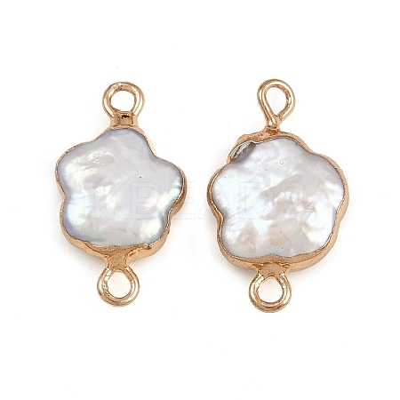 Natural Keshi Pearl Flower Connector Charms KK-D423-06G-1