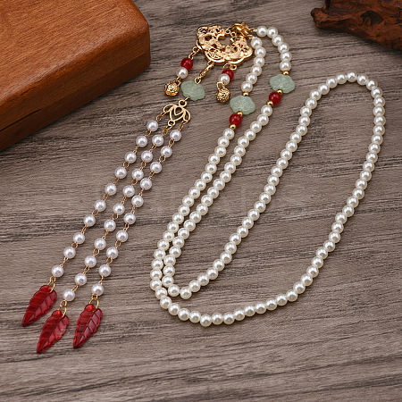 Ancient Style 6mm Imitation Pearl Round Beaded Alloy Cloud Pendant Hanfu Long Necklaces UX7679-1-1
