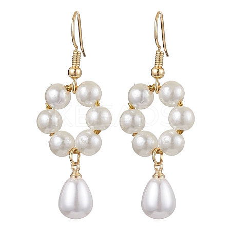 Plastic Pearl with Brass Dangle Earrings for Women EJEW-JE05991-1