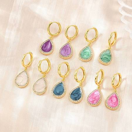 Brass Micro Pave Cubic Zirconia Hoop Dangle Earrings KK-CBA8324-11G-1